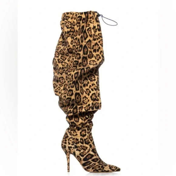 Azalea Wang Animal Print Leopard Slouchy Thigh High Boots